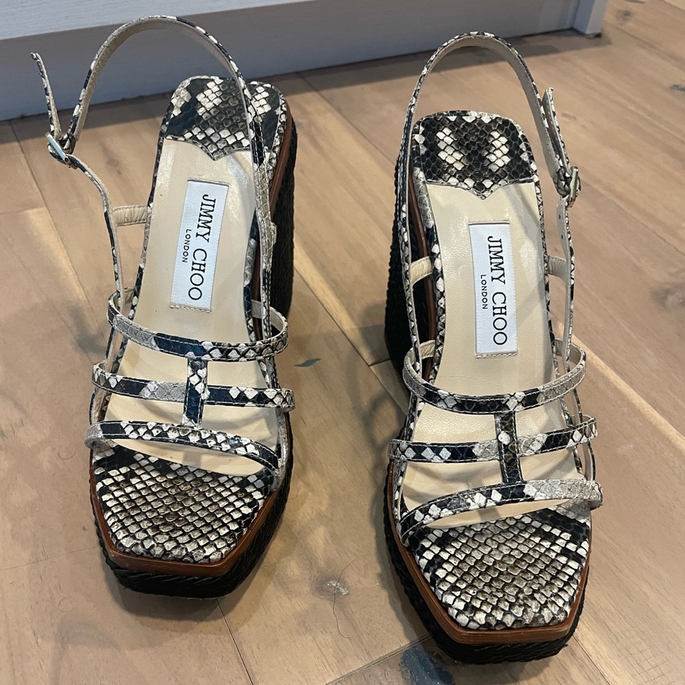 Jimmy choo snakeskin strappy wedge